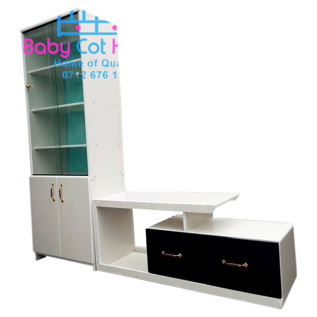 Buy White Tv Stand + Cabinet | Best Price | Baby Cot Kenya