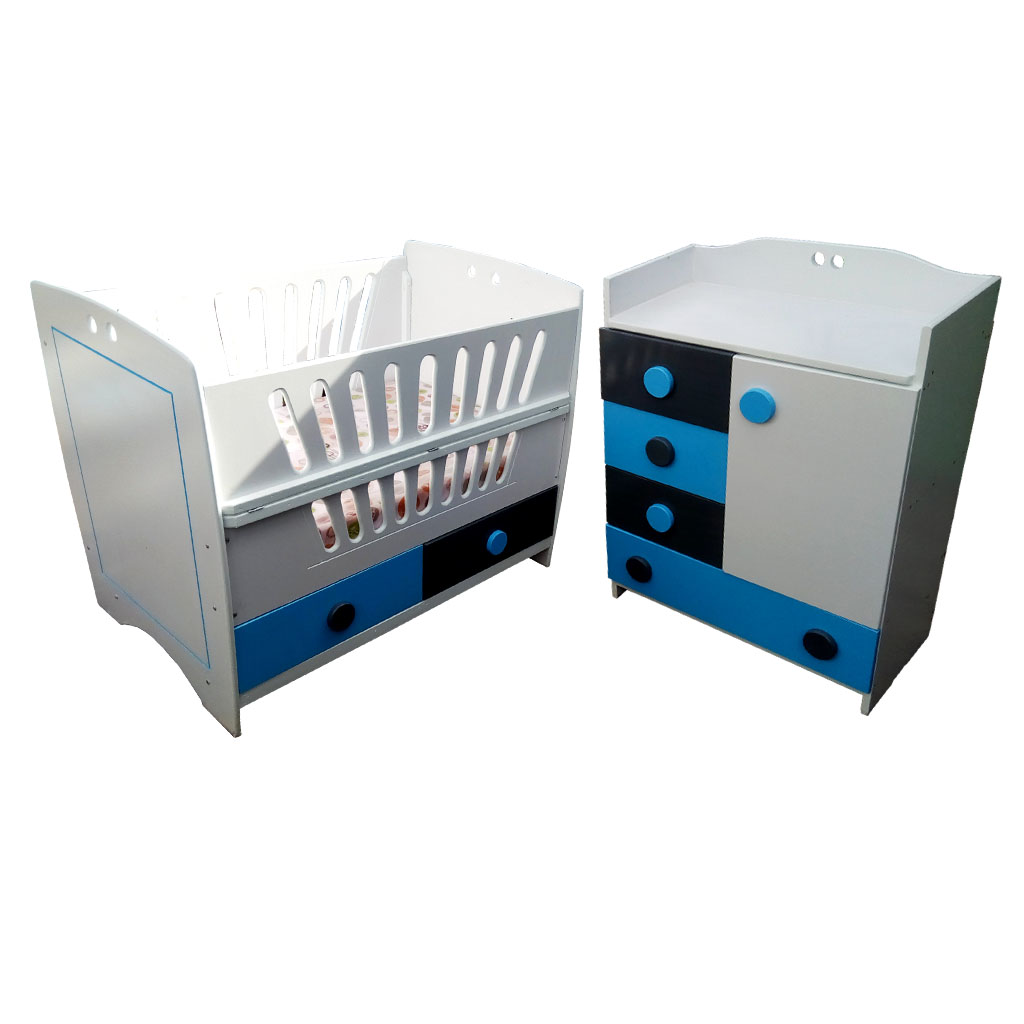 Blue, Black & White Baby Cot + Side Drawer Best Price Online Baby